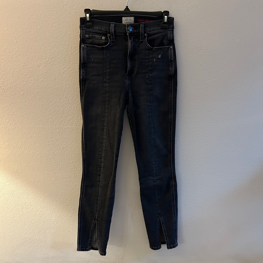 Alice + Olivia AOLA Good High Rise Skinny Fit Front Slit Black Magic Size 26
